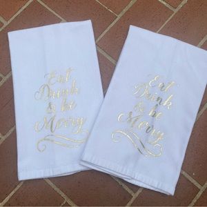 TWO Elegant Holiday Dishtowels - celebrate in style!